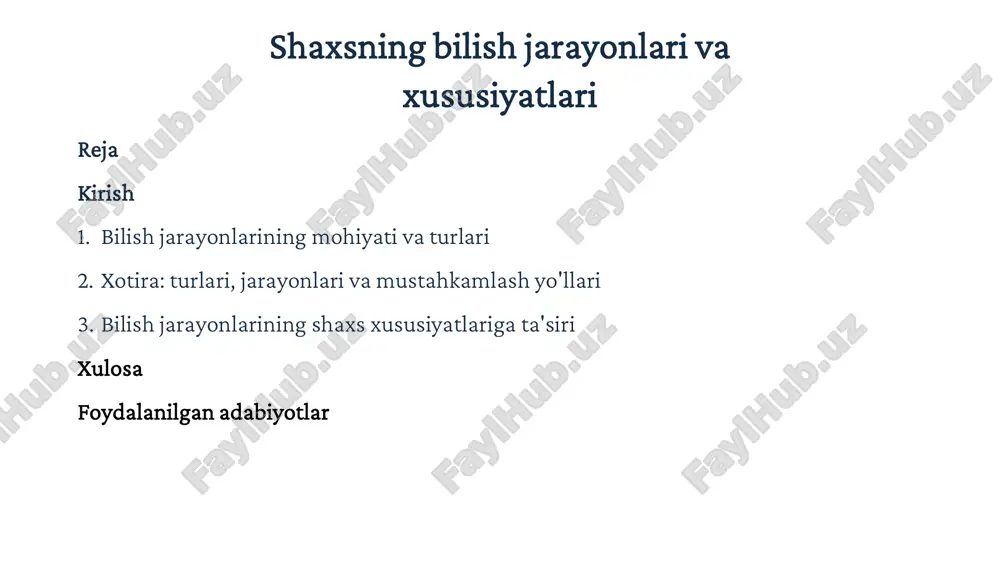 shaxsning bilish jarayonlari va xususiyatlari — PDF