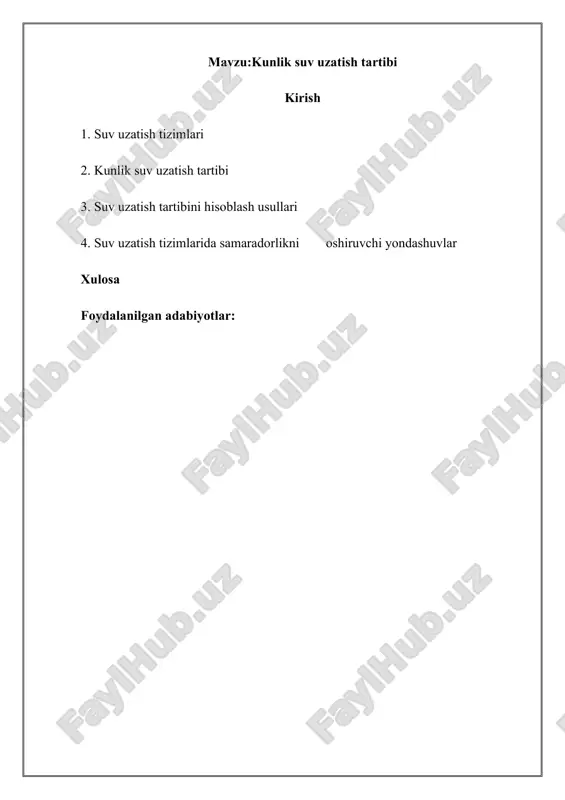 kunlik suv uzatish tartibi — DOCX