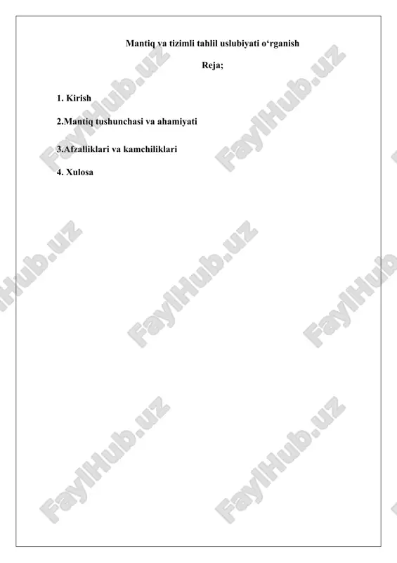 mantiq va tizimli tahlil uslubiyati o‘rganish — DOCX