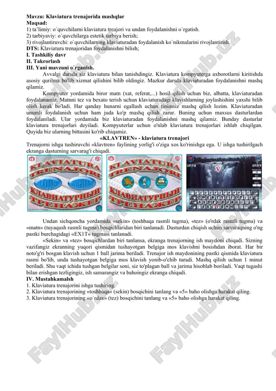 klaviatura trenajorida mashqlar — DOC