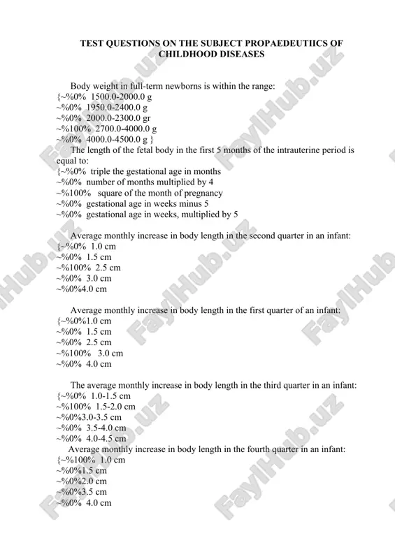test questions on the subject propaedeutiics of childhood diseases — DOCX