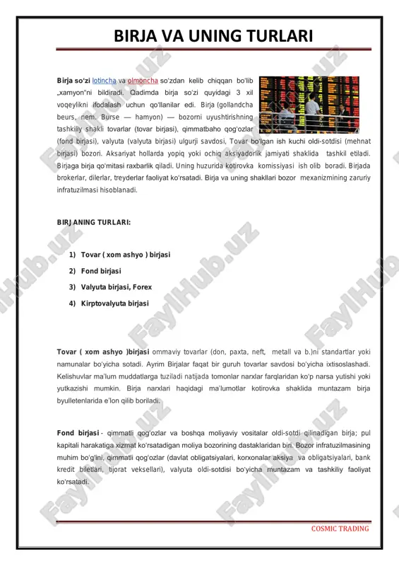 tradingda birja va uning turlari — PDF