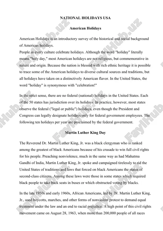 national holidays usa — DOCX