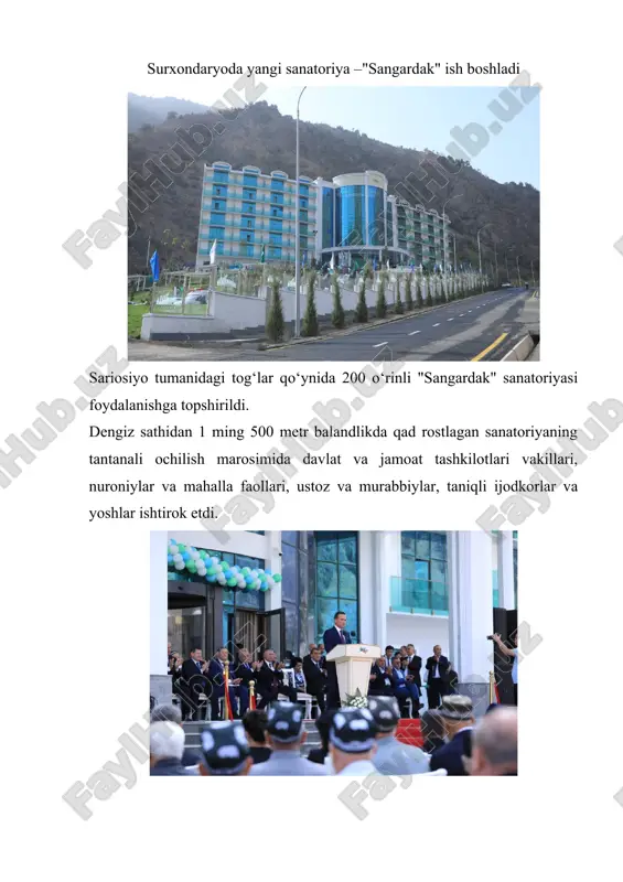 surxondaryoda yangi sanatoriya –"sangardak" ish boshladi — DOCX