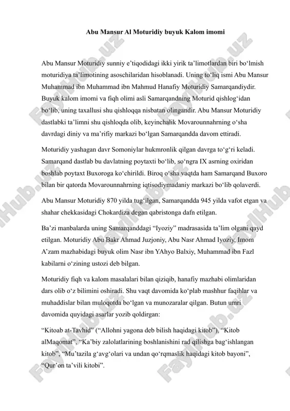abu mansur al moturidiy buyuk kalom imomi — DOCX
