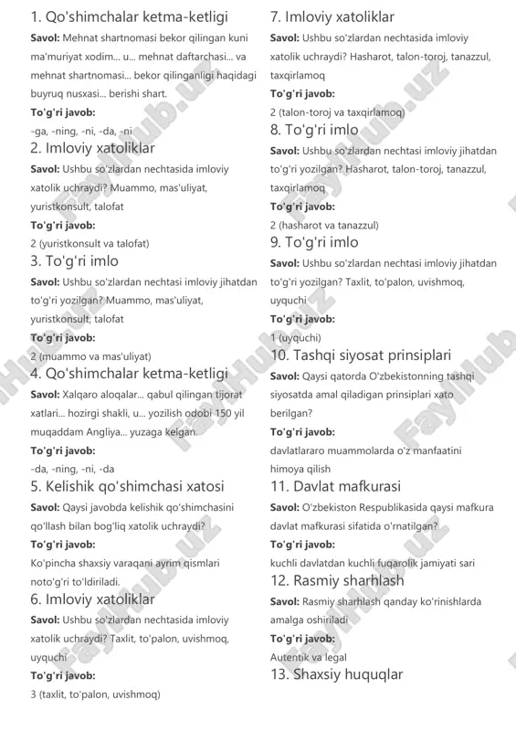 "test.argos.uz" platformasidagi savollar demo — PDF
