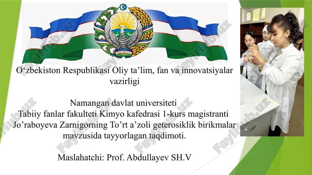 to’rt a’zoli geterosiklik birikmalar — PPTX