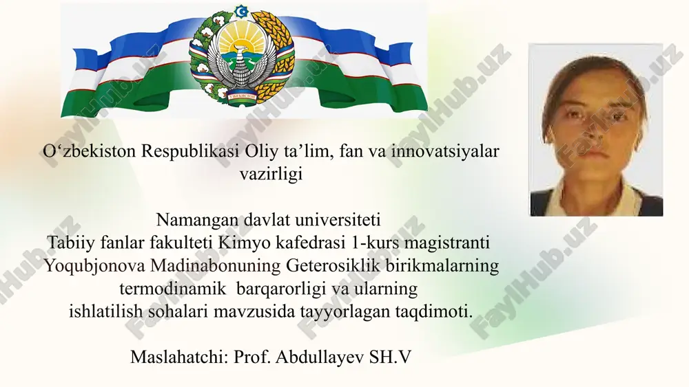 geterosiklik birikmalarning termodinamik barqarorligi va ularning ishlatilish sohalari — PPTX