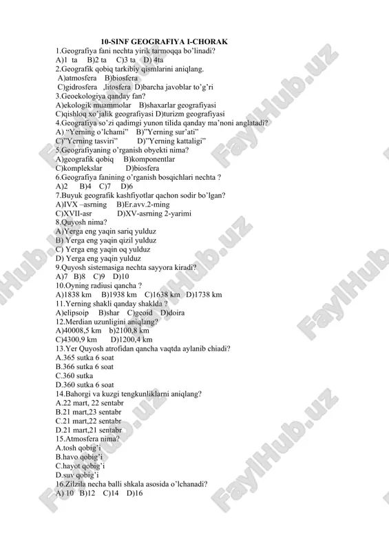 10-sinf geografiya i-chorak — DOC