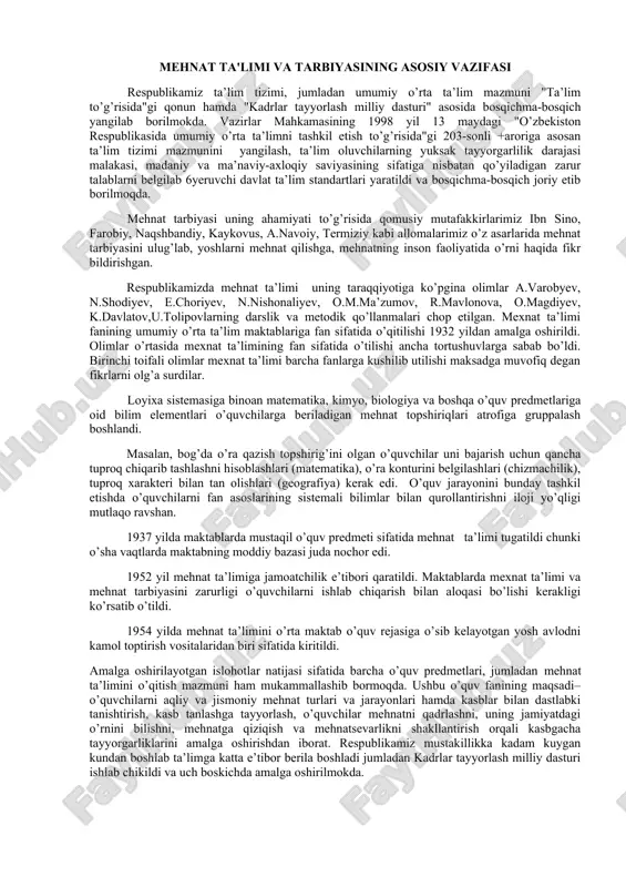 mehnat ta'limi va tarbiyasining asosiy vazifasi — DOC