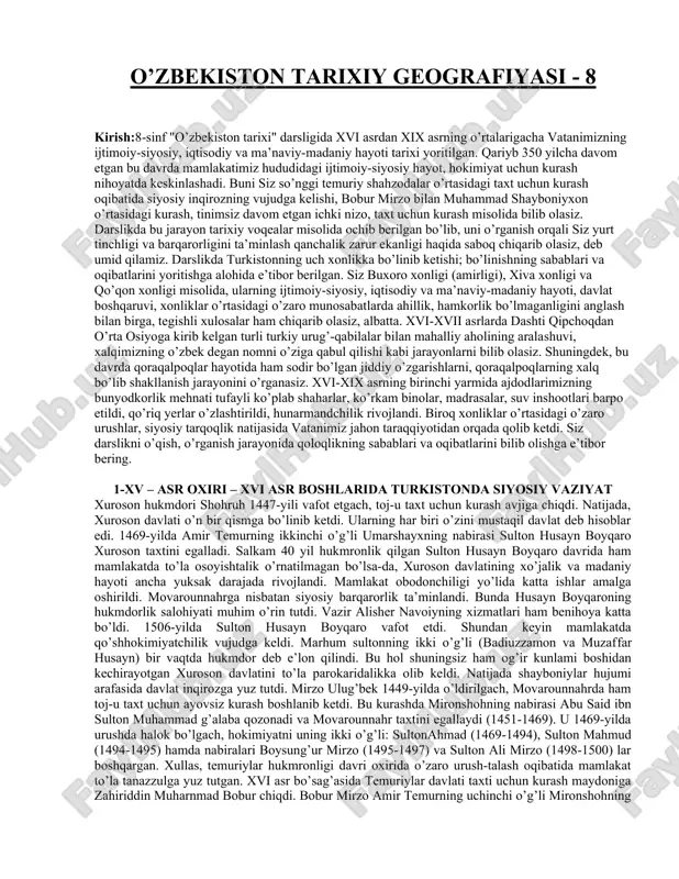 o’zbekiston tarixiy geografiyasi - 8 — DOC