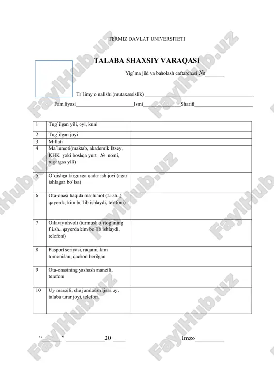 talaba shaxsiy varaqasi — DOCX