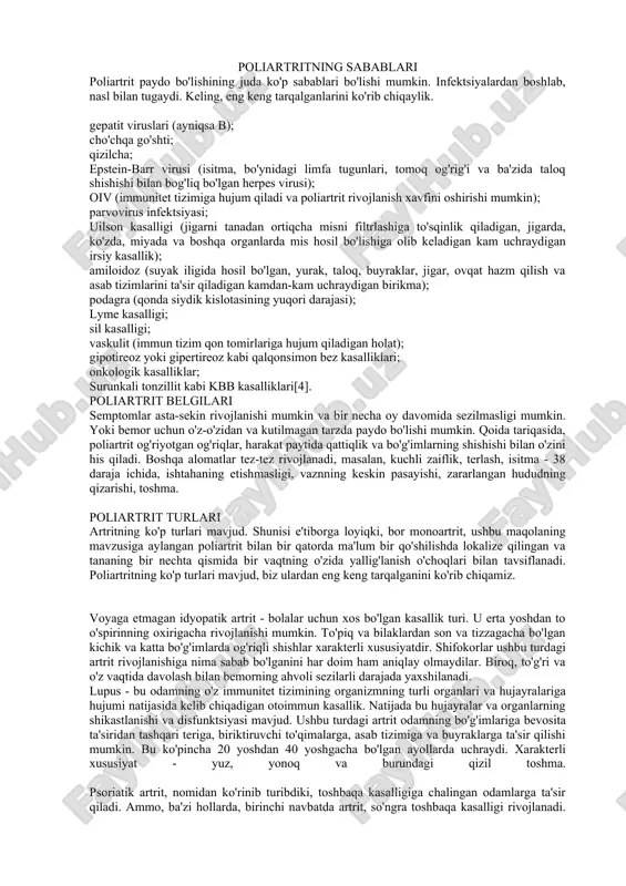 poliartritning sabablari — DOCX