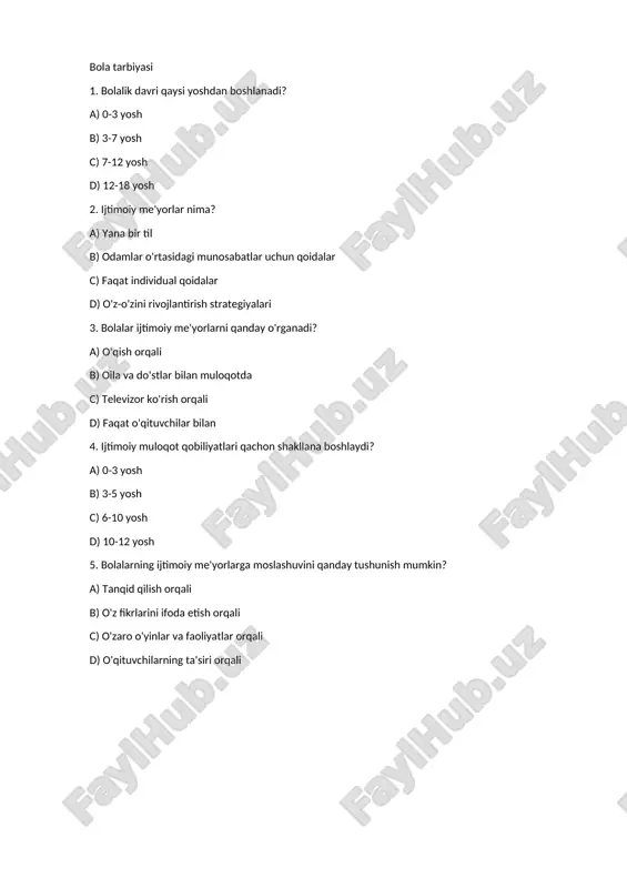 bola tarbiyasi test — DOCX