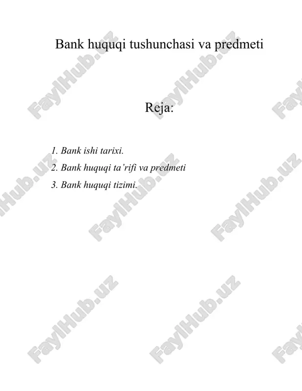 bank huquqi tushunchasi va predmeti — DOC