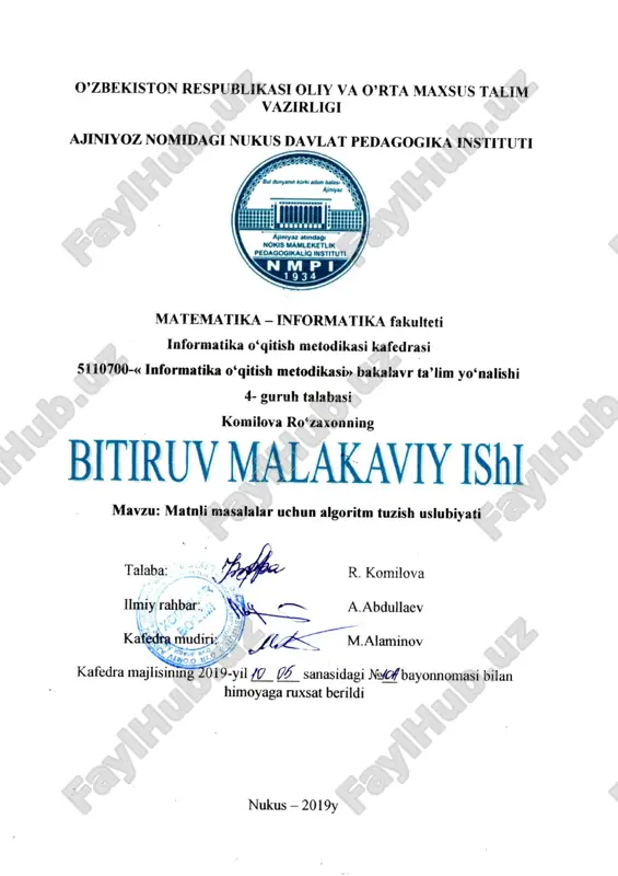 matnli masalalar uchun  algoritm tuzish uslubi — DOCX