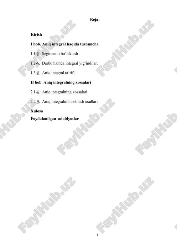 aniq integral va uning xossalari — DOCX
