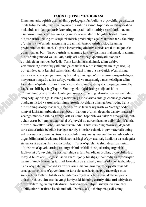 tarix uqitish metodikasi — DOCX