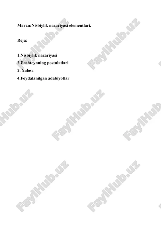 nisbiylik nazariyasi elementlari — DOCX