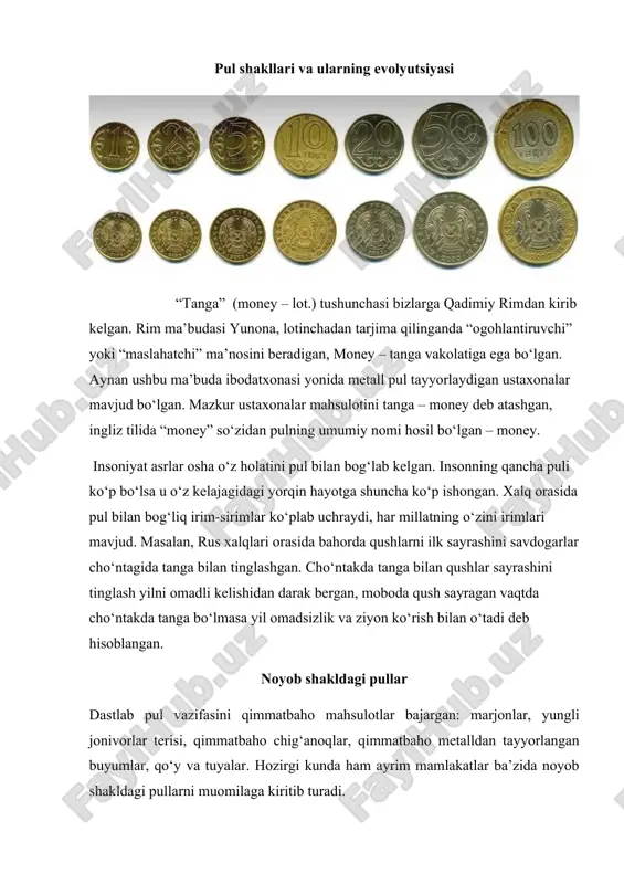 pul shakllari va ularning evolyutsiyasi — DOCX