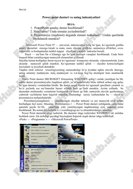 powerpoint dasturi va uning imkoniyatlari — DOCX