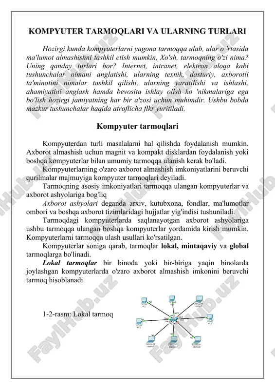 kompyuter tarmoqlari va ularning turlari — DOC