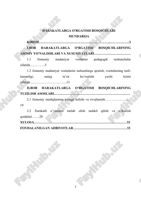 harakatlarga o'rgatish bosqichlari — DOCX