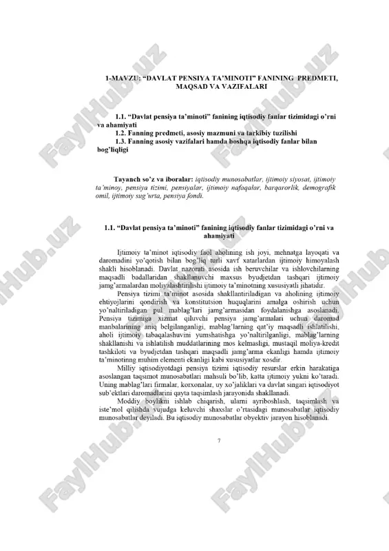 davlat pensiya taʼminoti fanining maqsad va vazifalari — PDF