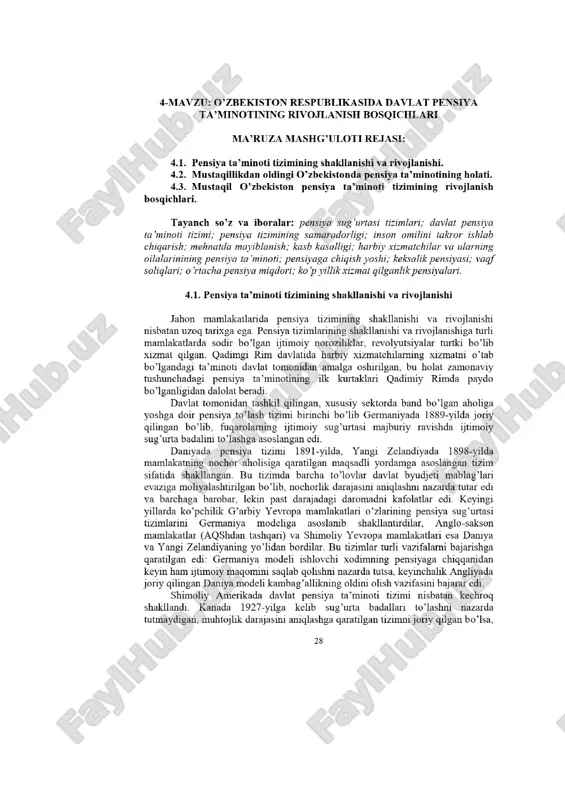 o'zbekiston respublikasida davlat pensiya ta'minotini rivojlanish bosqichlari — PDF
