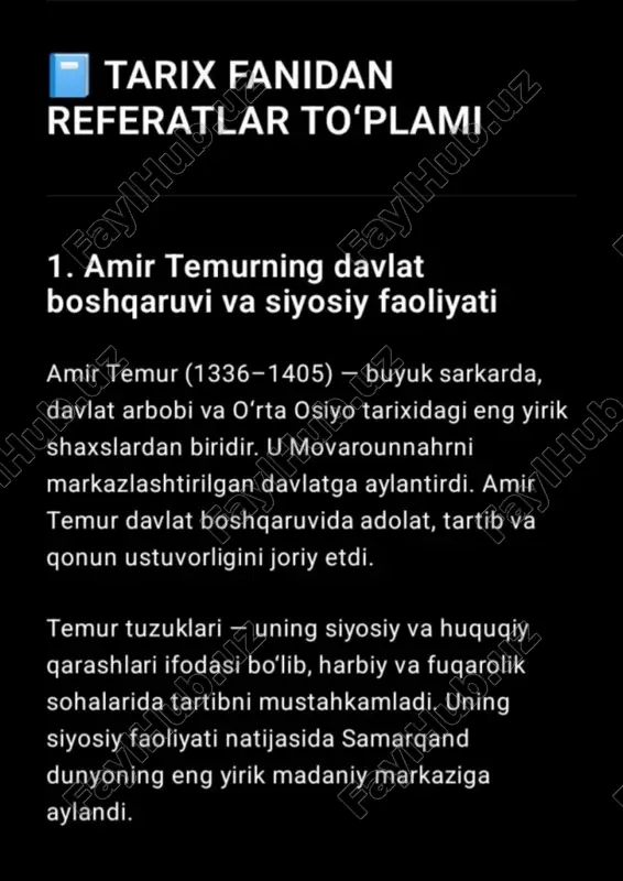 “tarix fanidan tayyor topshiriqlar to‘plami” — PDF
