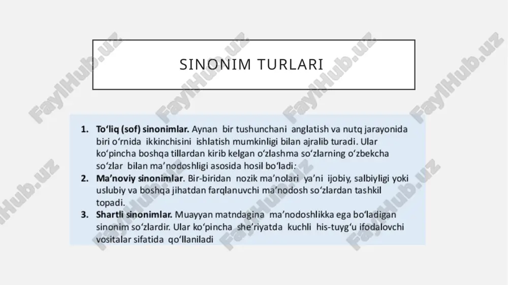 sinonim turlari — PPTX