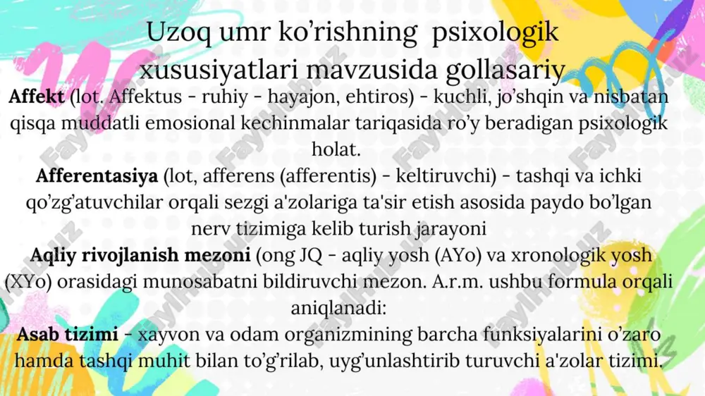 uzoq umr ko'rishning psixologik xususiyatlari glossariya — PDF