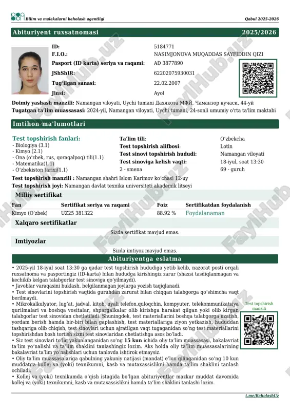 bilim va malakalarni baholash agentligi — PDF