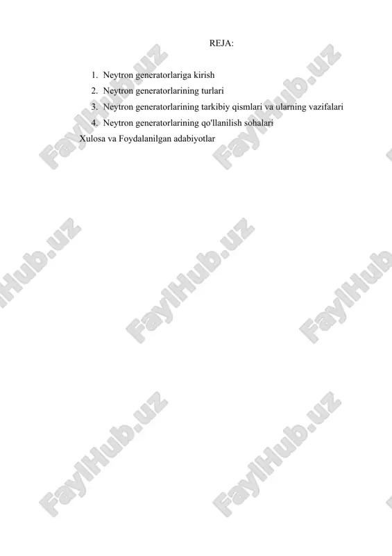 neytron generatorlar va ularning turlari — DOCX