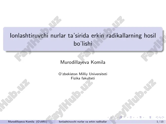 ionlashtiruvchi nurlar ta’sirida erkin radikallarning hosil bo’lishi — PDF