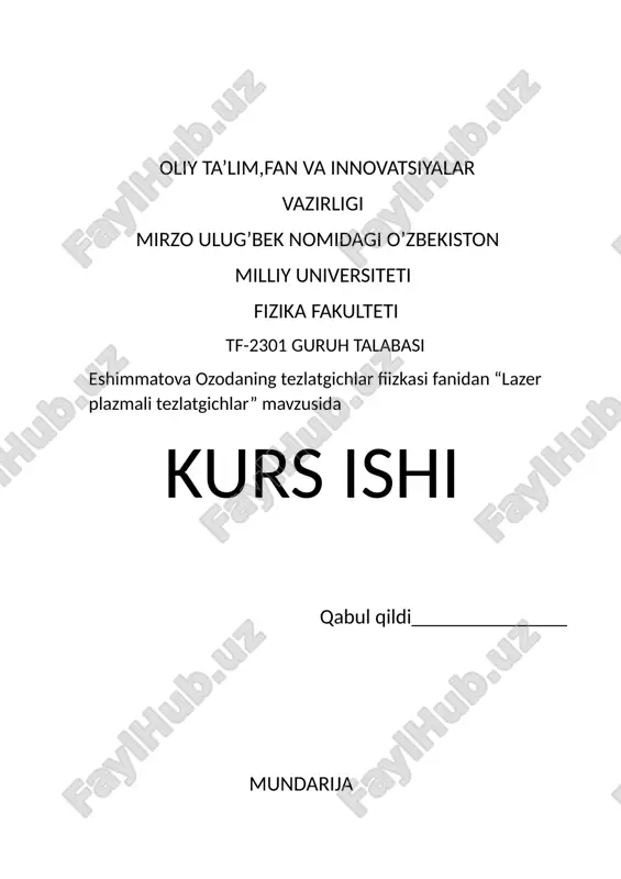 lazer plazmali tezlatgichlar — DOCX