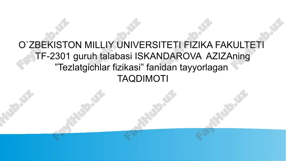 tibbiyotda qo’llaniladigan radionuklidlarni elektron tezlatgichlarda olish — PPTX