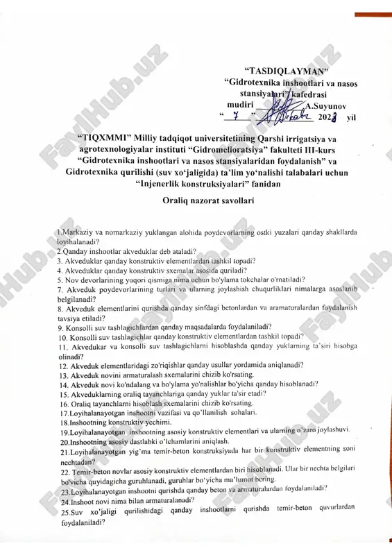 gidrotexnika inshootlari va nasos — PDF