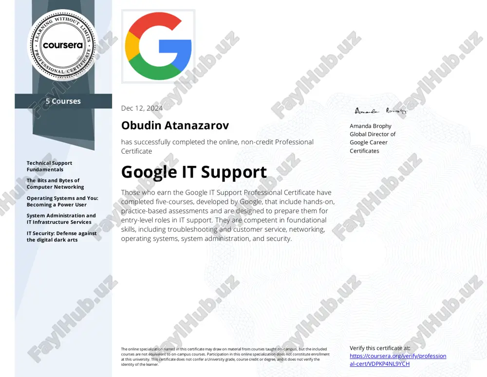 google it support professional certificate — PDF