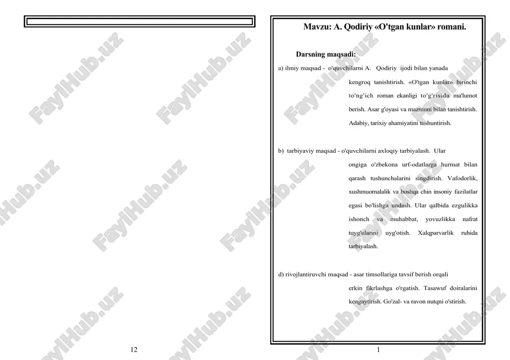 a. qodiriy «o'tgan kunlar» romani — DOC