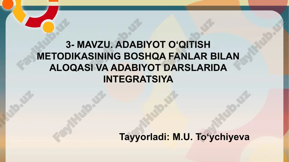 adabiyot o‘qitish metodikasi — PPTX