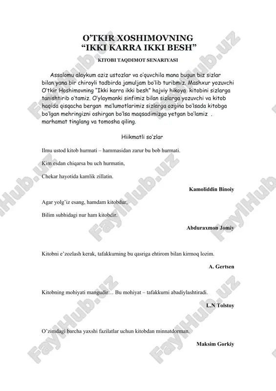 "ikki karra ikki besh" kitobi — DOCX