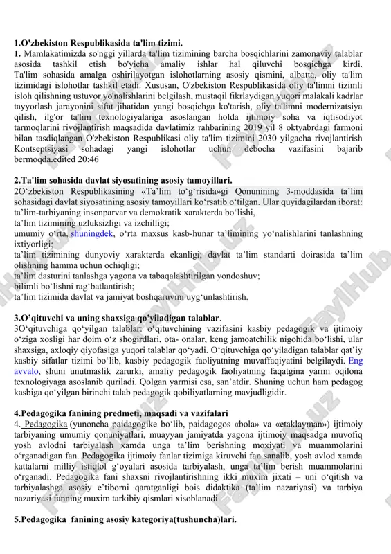 o'zbekiston respublikasida ta'lim tizimi — DOC