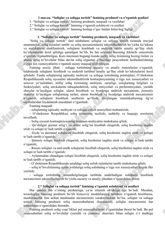 soliqlar va soliqqa tortish fani — DOC