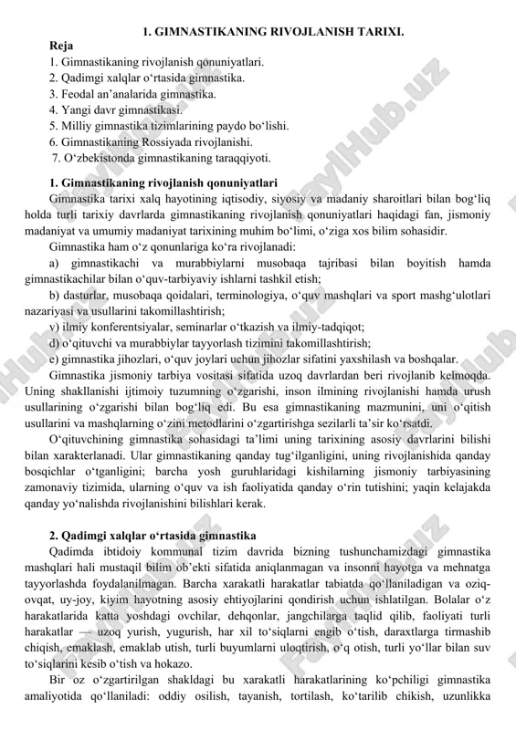 gimnastikaning rivojlanish tarixi — DOC