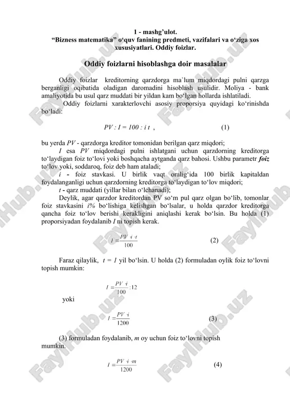oddiy foizlar — DOC