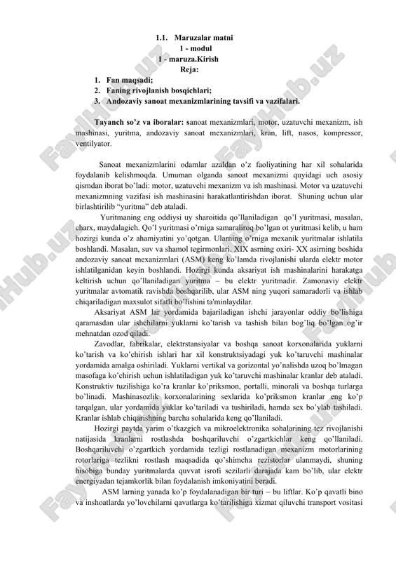 sanoat mexanizmlari haqida ma'lumotlar — DOC