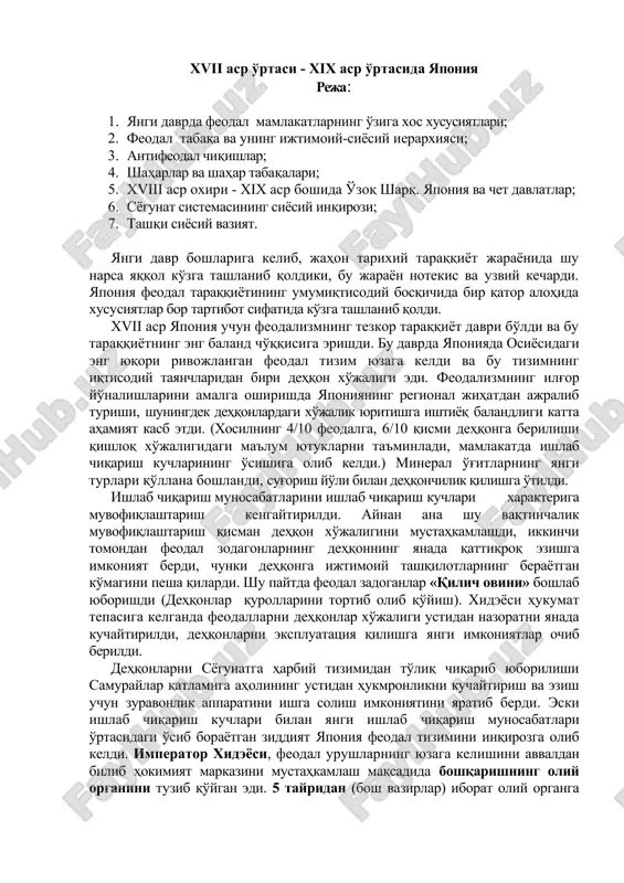 xvii-xix asrlarda yaponiya feodal tizimi — DOC