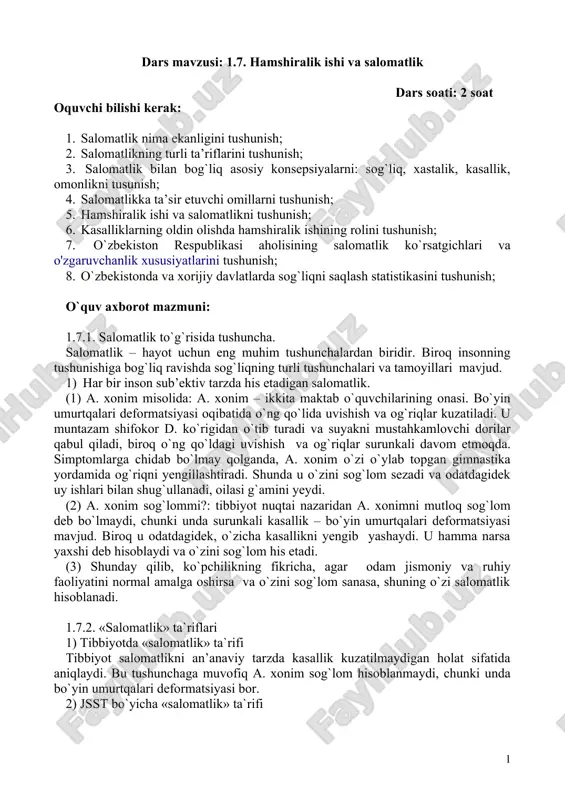 salomatlik va hamshiralik ishi — DOC