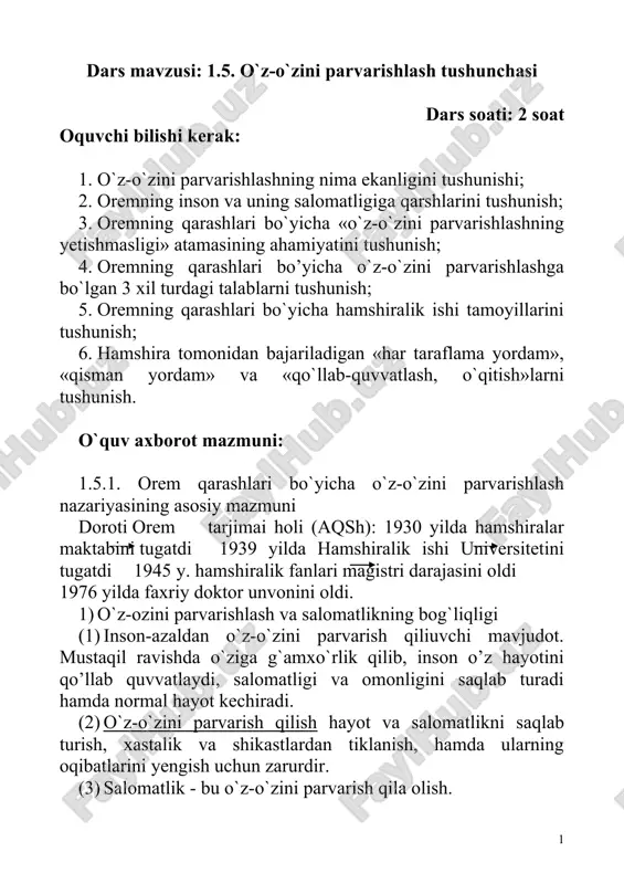 o`z-o`zini parvarishlash tushunchasi — DOC